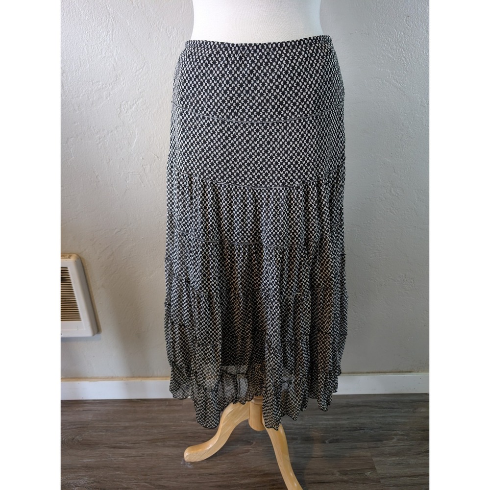 Max Studio Black and White Floral‎ Boho Midi skirt womens size M